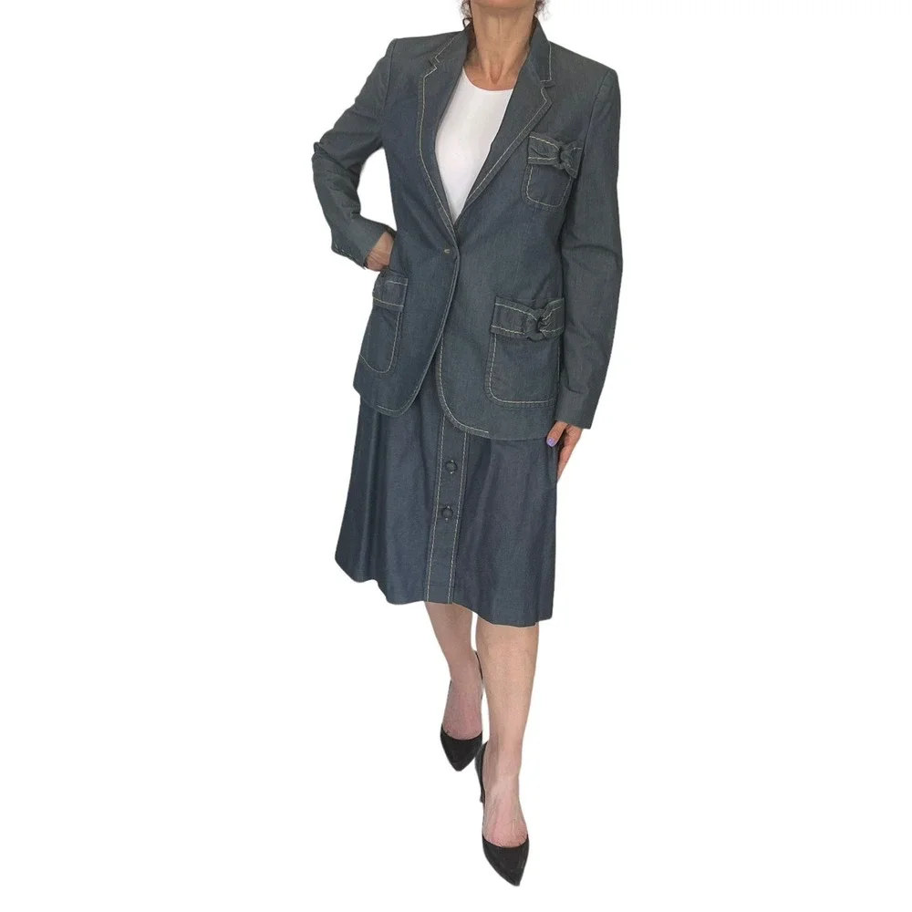 VIKTOR & ROLF Chambray Cotton  Denim 2 Piece Skirt Suit 40/8